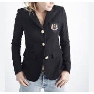 Smythe  Blazer Black Wool 3 Gold Button Womens 4 Embroidered Emblem Duchess